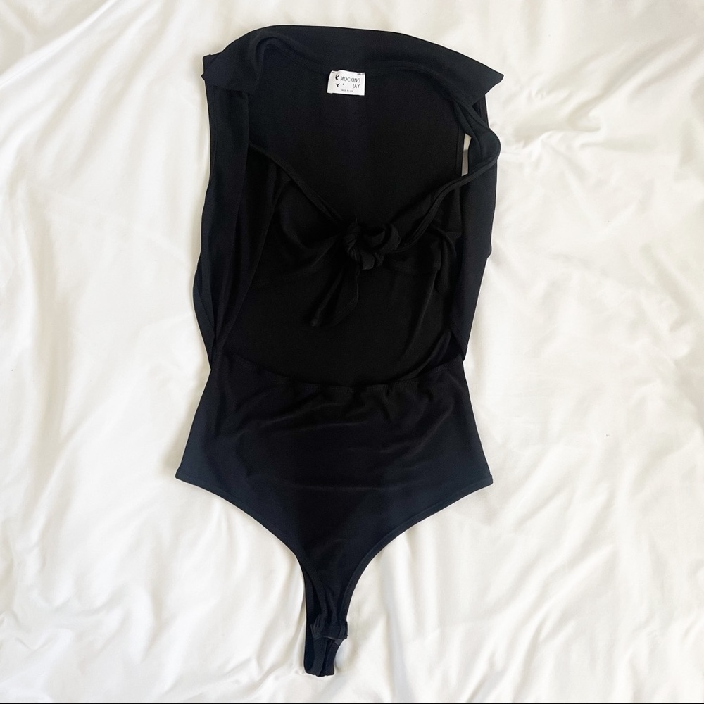 black keyhole, front tie bodysuit — forever 21